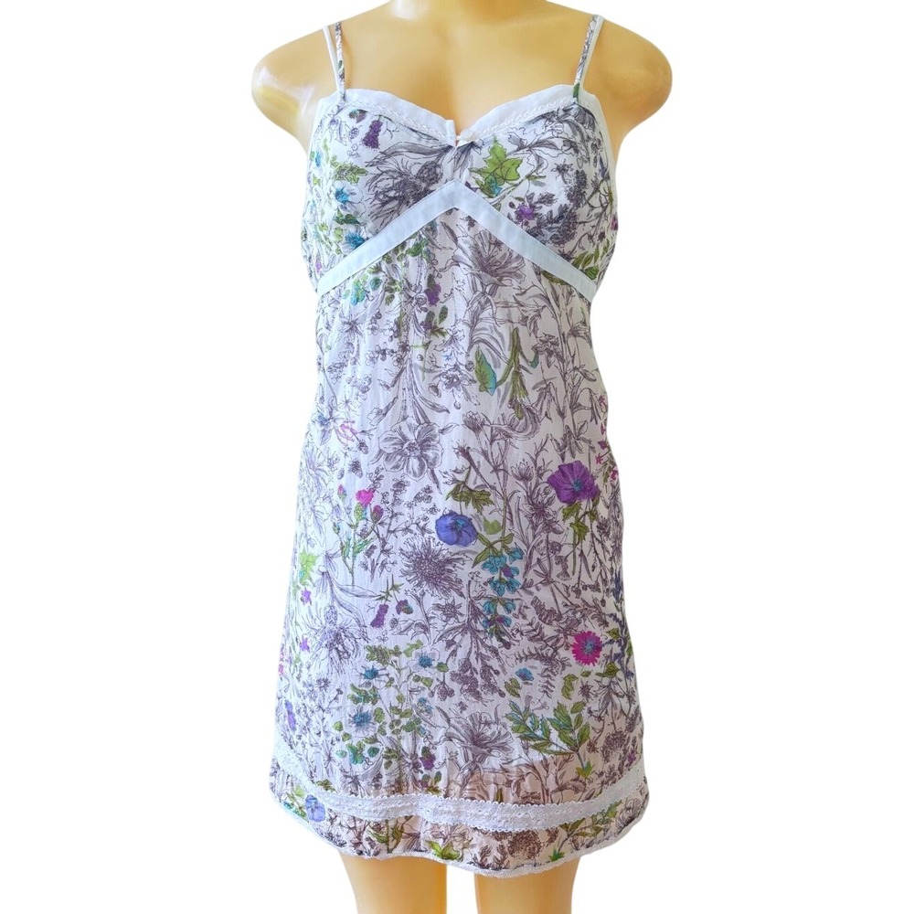 Vintage 90s GUESS Size 3‎ Floral Knee Length Dress Lace Trim Smocked Back